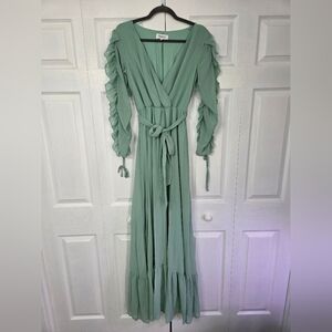 Chic Sage Ruffle Long Sleeve Dress